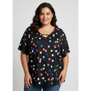 BloomChic Short Sleeve Polka Dot Top Black Size 18-20